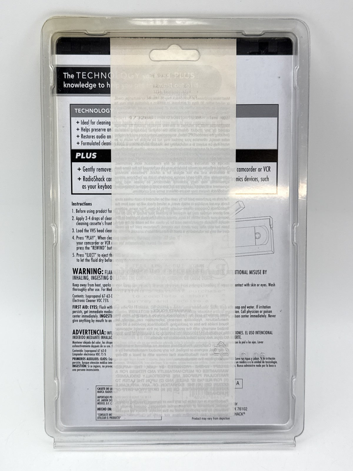 RadioShack VHS Video Head Cleaning Cassette VCR Solution Tape 121 New Sealed NOS