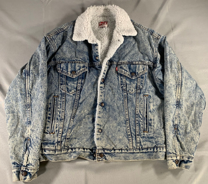 Levi’s Acid Wash Sherpa Lined Trucker Jacket USA 70609-0219 Denim Type 3 80s L