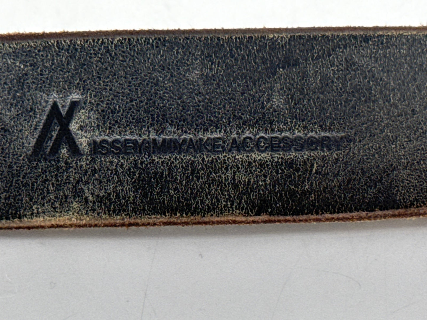 ISSEY MIYAKE ACCESSORY Leather Belt Brown Classic Wide Embossed Vintage