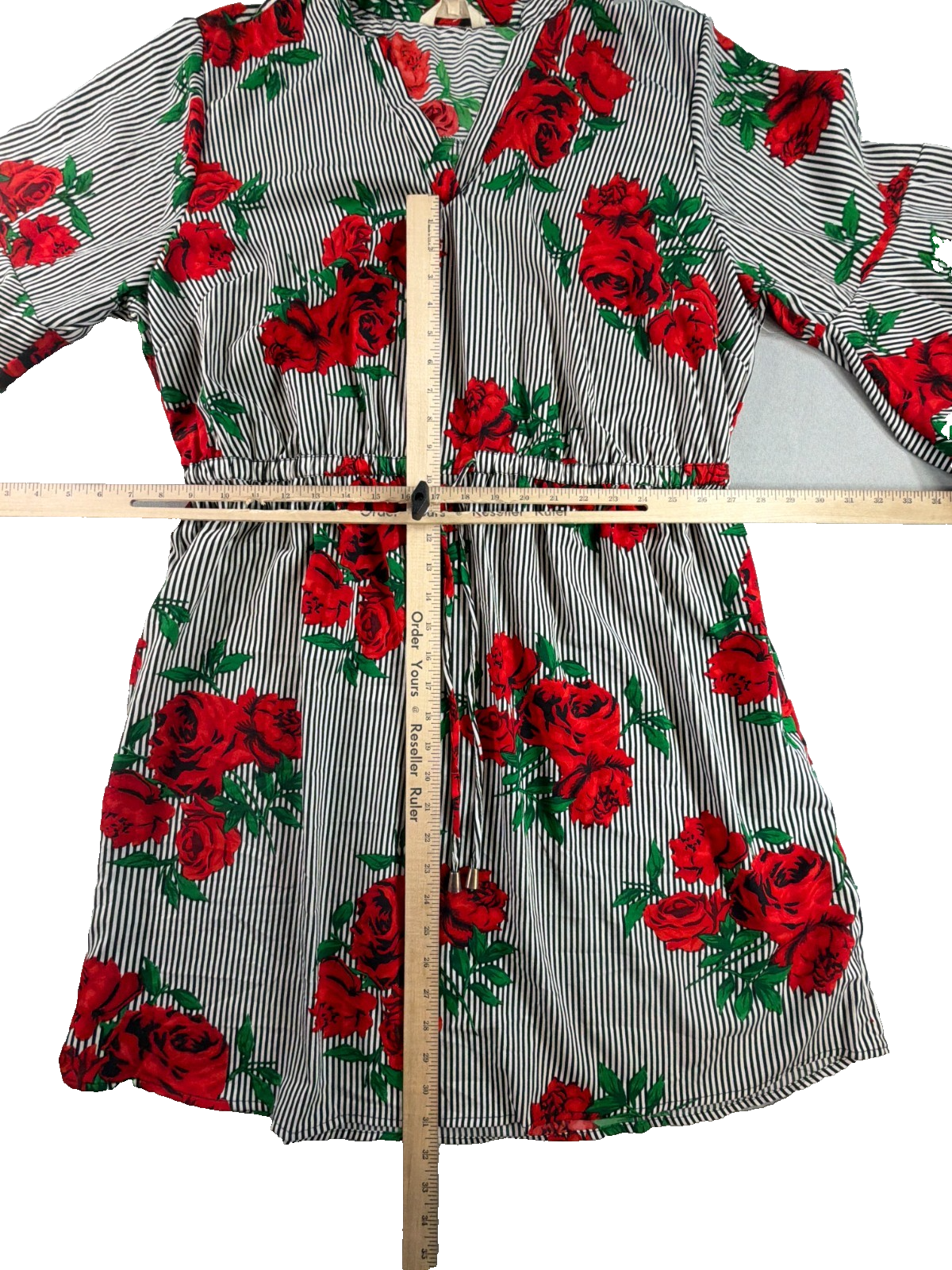 Hint of Blush Women 2X Rose Floral Stripe Dress Bell Sleeve Drawstring Waist