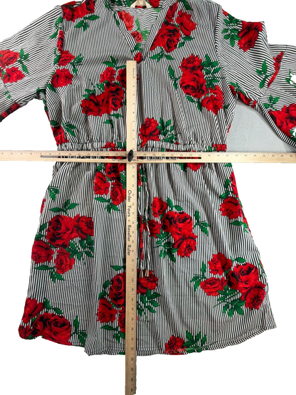 Hint of Blush Women 2X Rose Floral Stripe Dress Bell Sleeve Drawstring Waist