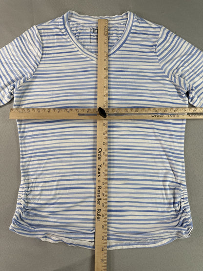 FDJ 1433885 Striped Long Sleeve Crewneck Top L Blue White Breathable Viscose Men