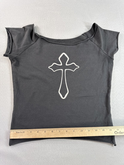 Galt Cross Graphic Tee 160 160/84A Black Cotton Gothic Religious Streetwear Boat
