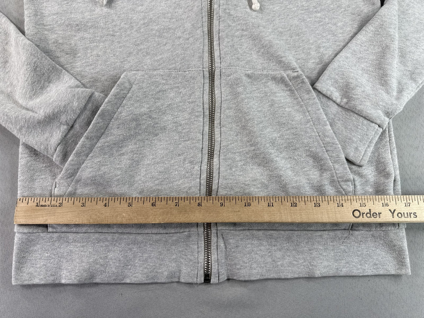 H&M Hoodie S Gray Cotton Blend Long Sleeve Drawstring Hood Regular Fit Slim