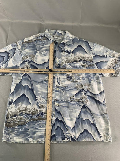 Rusty Shirt Mens Large Blue Gray Hawaiian Aloha Button Up Camp Short Sleeve 100