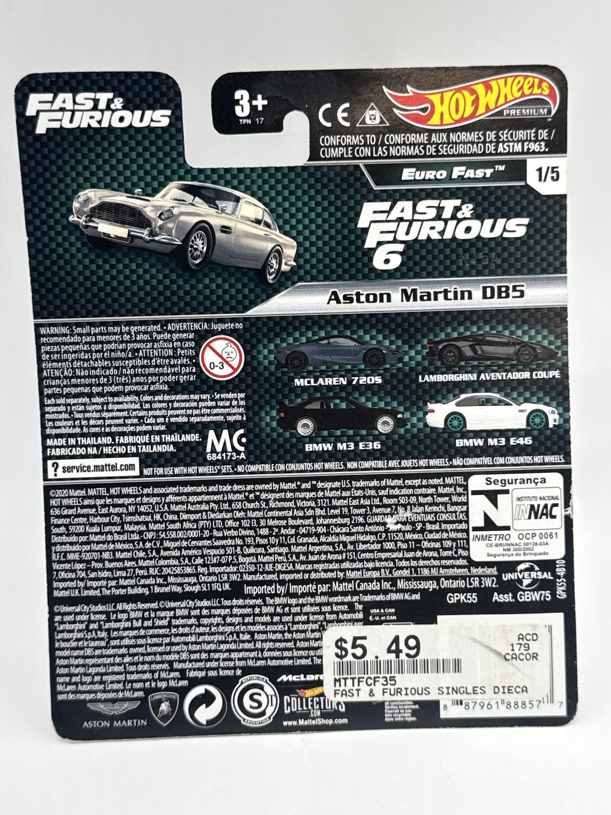 Hot Wheels Fast Furious Aston Martin DB5 Premium Die Cast Toy Car Silver Metal