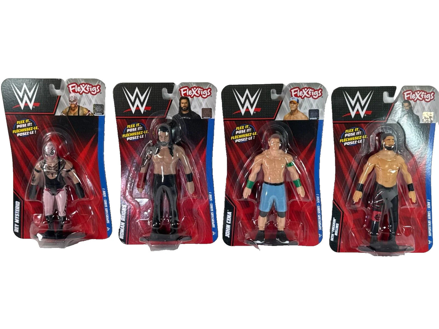 Mattel WWE FleXfigs Set 4 Cena Reigns Rollins Mysterio Action Figures kids NWT