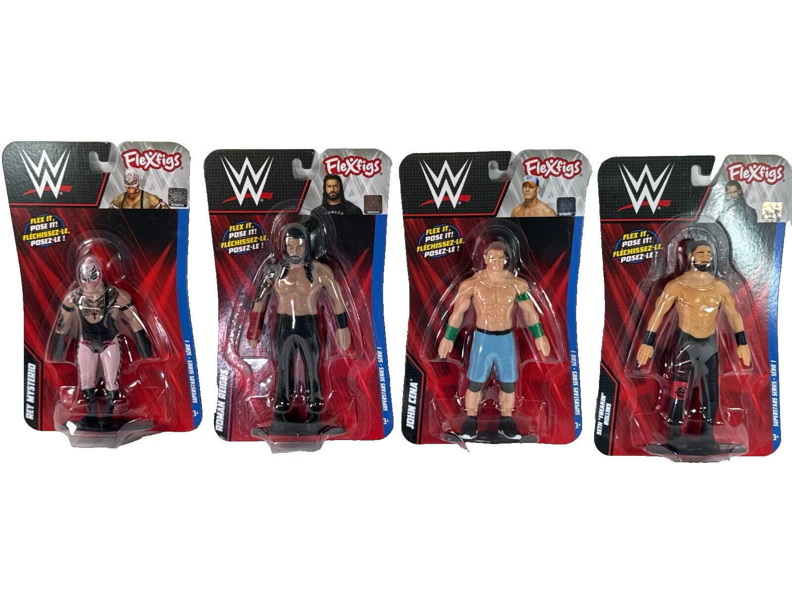 Mattel WWE FleXfigs Set 4 Cena Reigns Rollins Mysterio Action Figures kids NWT