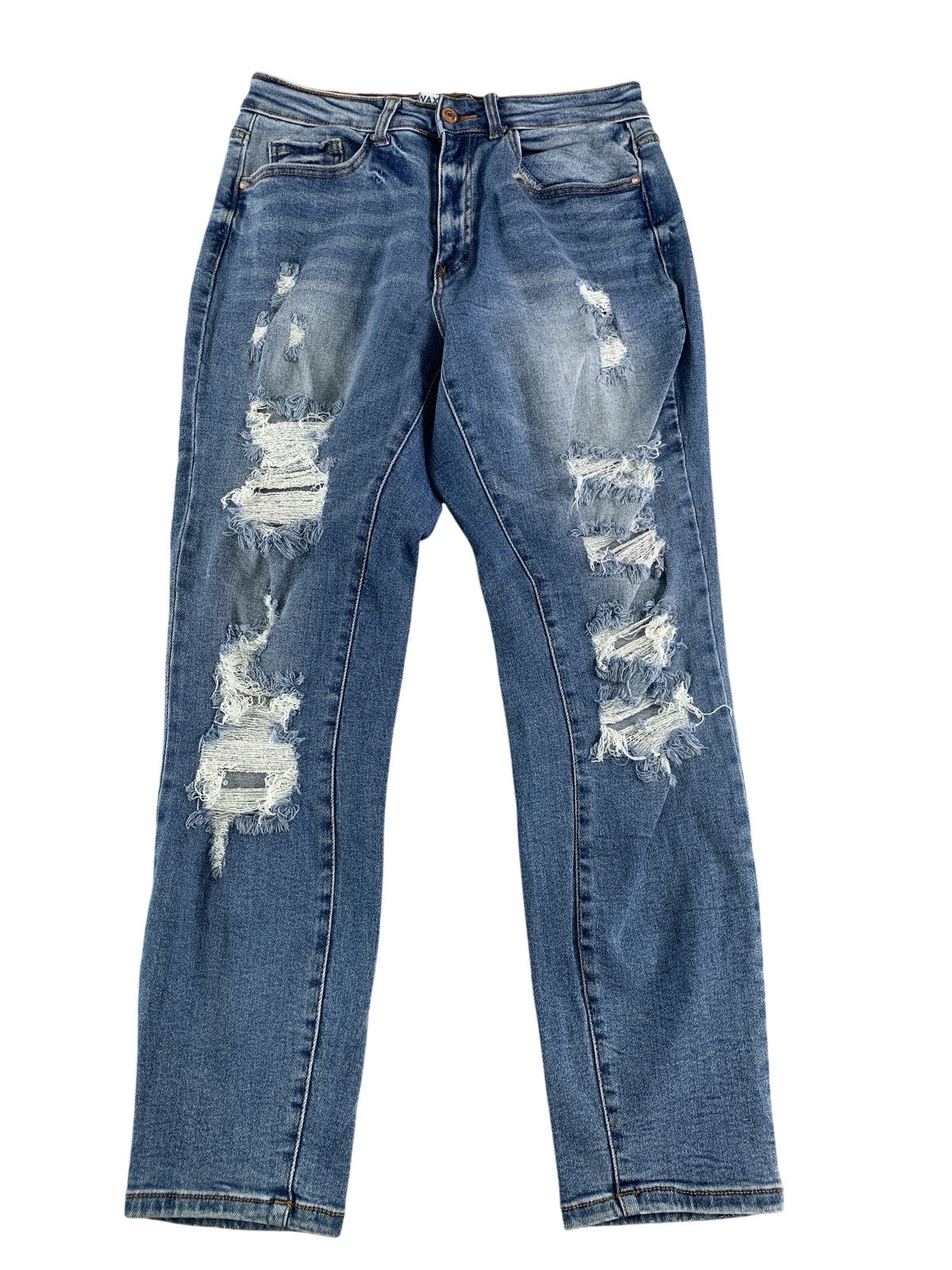 Wax Jean Jeans Womens 7 High Rise Skinny Distressed Stretch Ripped Medium Wash