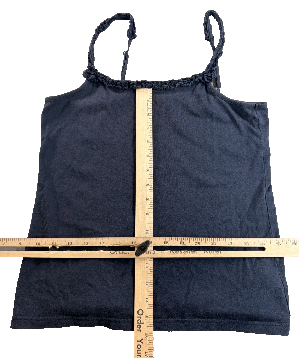 Earth Music Ecology Womens M Navy Blue Ruffle Strap Cami Tank Top Adjustable