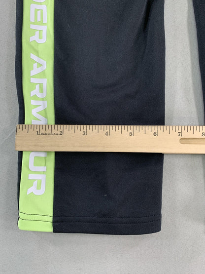 Under Armour Pants Youth Medium Black Neon Green Track Athletic Logo Drawstring