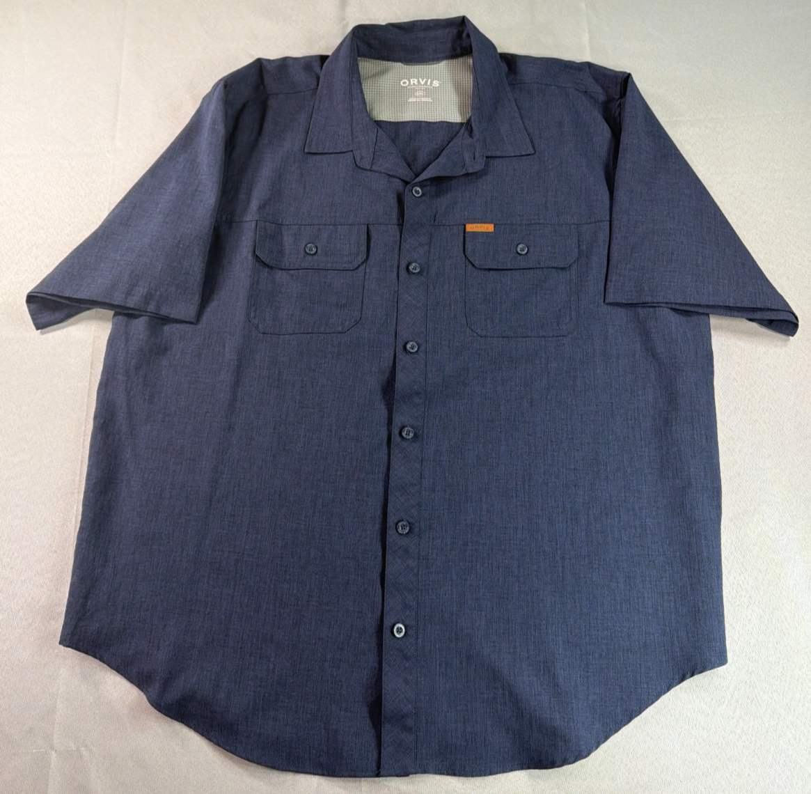 Orvis Button Up Tech Shirt Mens 2XL XXL Blue Lightweight Outdoors Apparel NWT