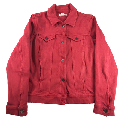 Coldwater Creek Red Denim Jacket Womens Medium Stretch Button Front Trucker