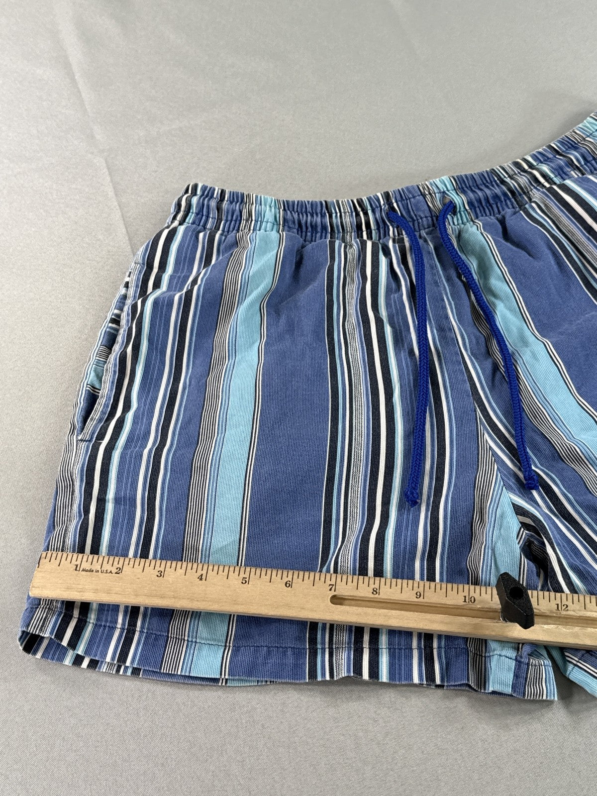 BARNEYS YORK Striped Elastic Waist Shorts M Blue 100% COTTON Regular Fit Men
