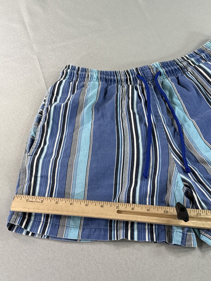 BARNEYS YORK Striped Elastic Waist Shorts M Blue 100% COTTON Regular Fit Men