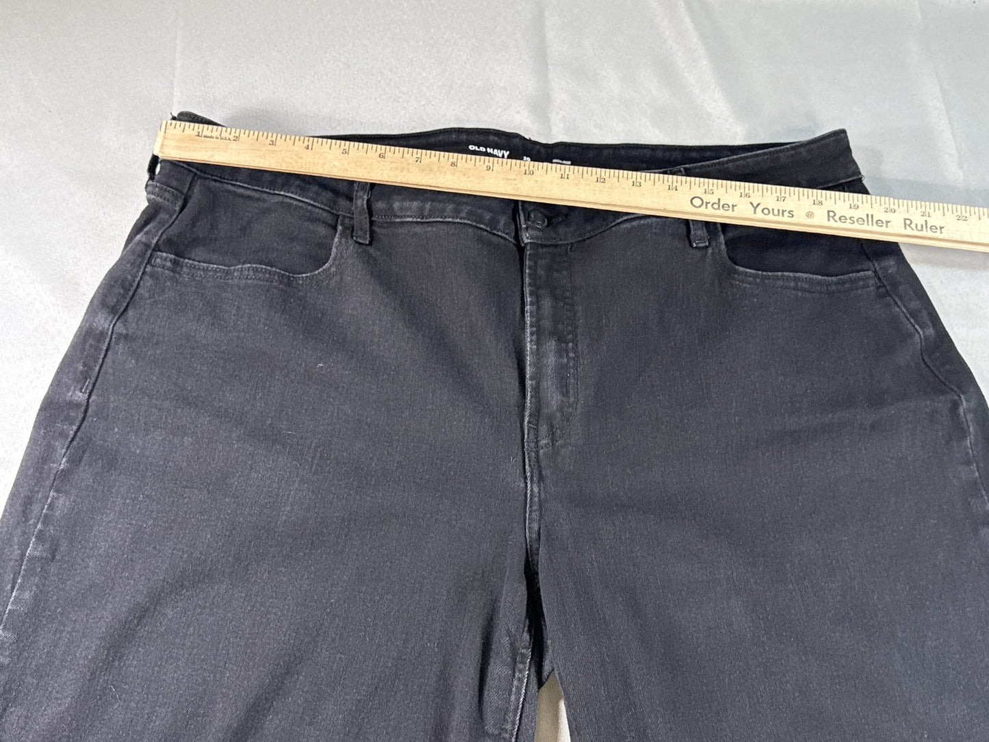 Old Navy High Rise Wide Leg Jeans Womens 20 Black Denim Cropped Stretch Frayed