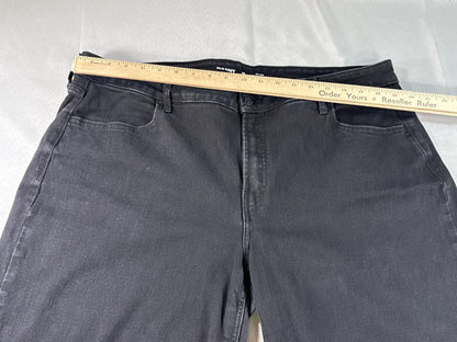 Old Navy High Rise Wide Leg Jeans Womens 20 Black Denim Cropped Stretch Frayed