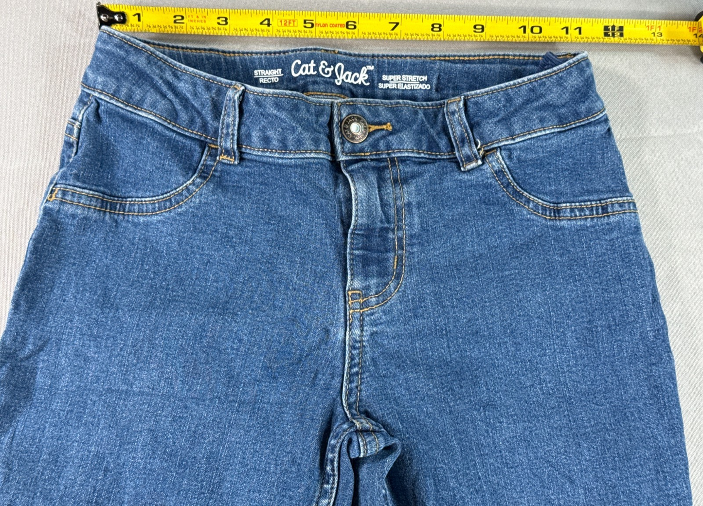 Cat & Jack Girls Straight Leg Jeans Blue Stretch Denim Size 10 Adjustable 8016