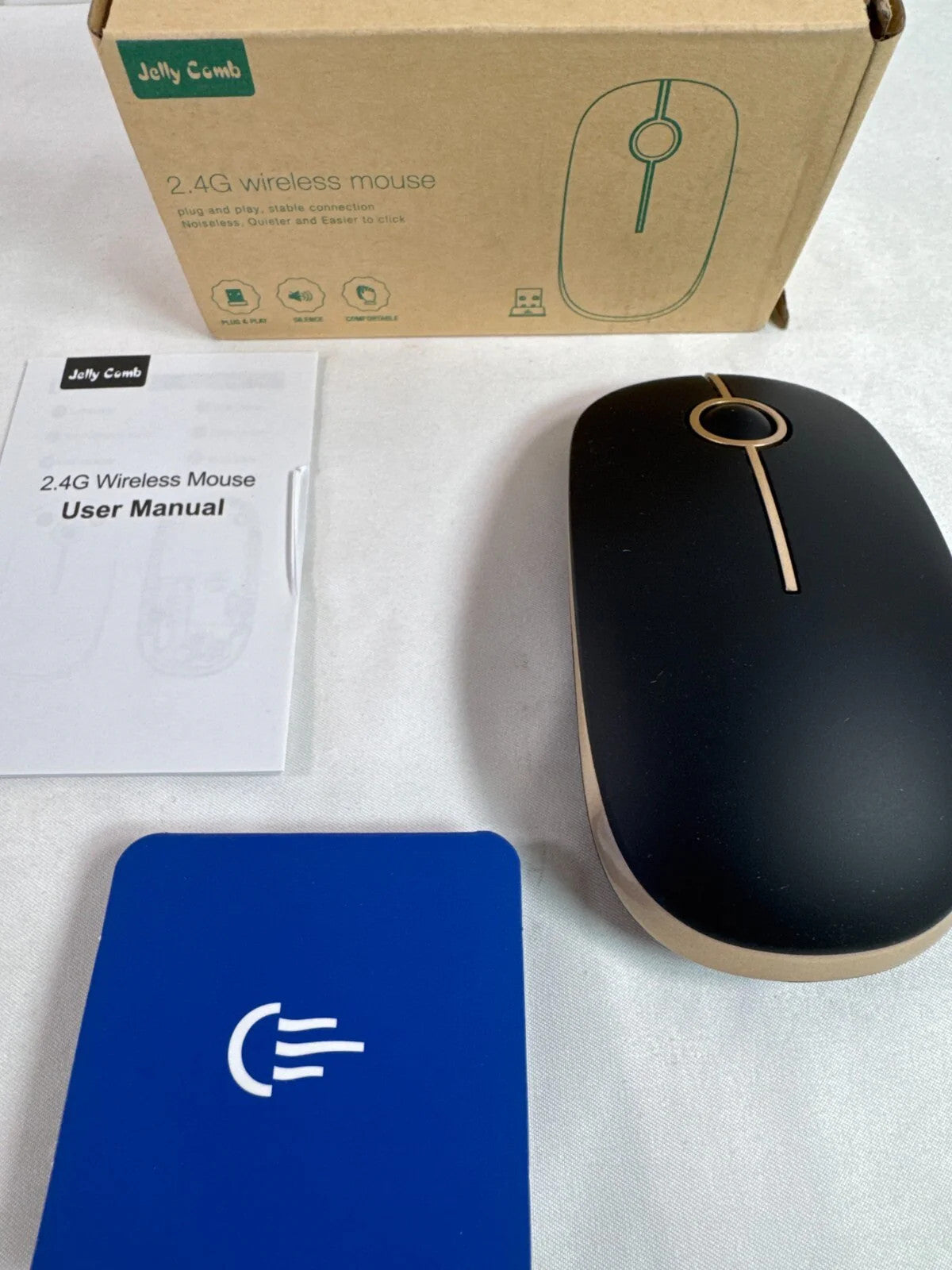 Jelly Comb Slim Wireless Mouse 2.4GHz USB Receiver Black & Silver Silent Click