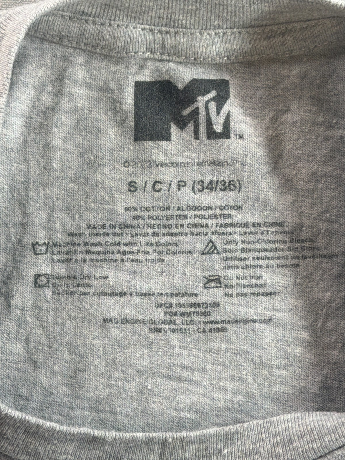 MTV American Flag Logo Graphic Tee Gray Small Music Television Retro USA Shirt