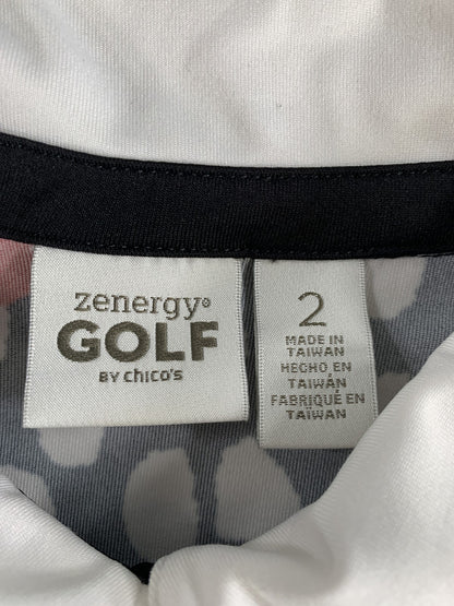 Chicos Zenergy Golf Polo Shirt Womens 2 Medium Pattern Athletic Top Performance