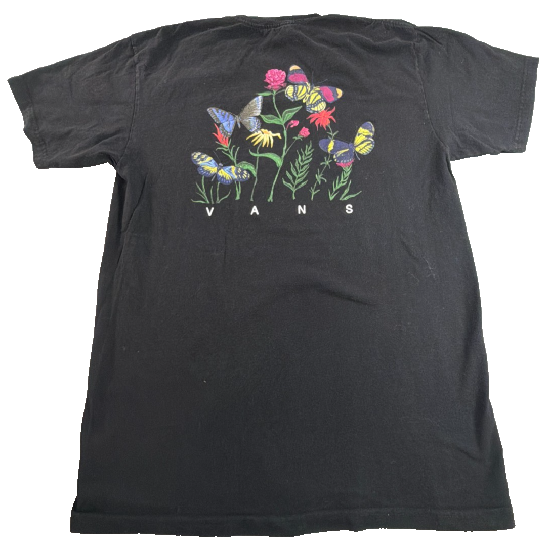 Vans Black Butterfly Floral Garden Graphic Tee Short Sleeve T-Shirt Skate Boho