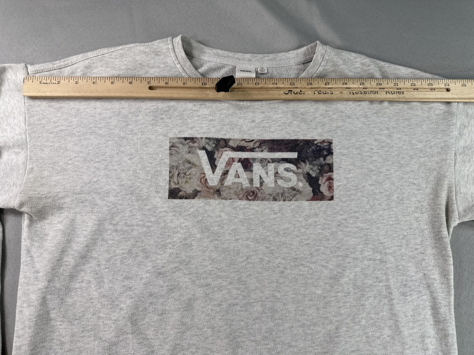 Vans Floral Graphic Crewneck Sweatshirt Unisex S Gray Cotton Long Sleeve