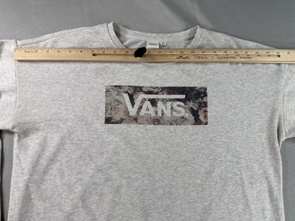 Vans Floral Graphic Crewneck Sweatshirt Unisex S Gray Cotton Long Sleeve