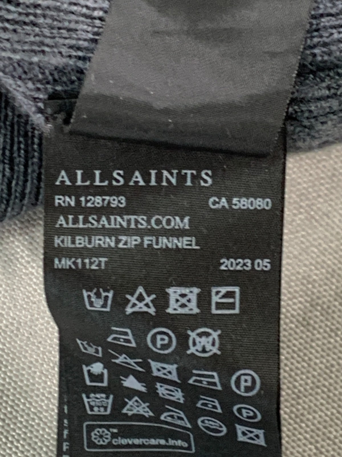 AllSaints Kilburn Zip Funnel Neck Ramskull Sweater Men XS Gray Wool Blend MK112