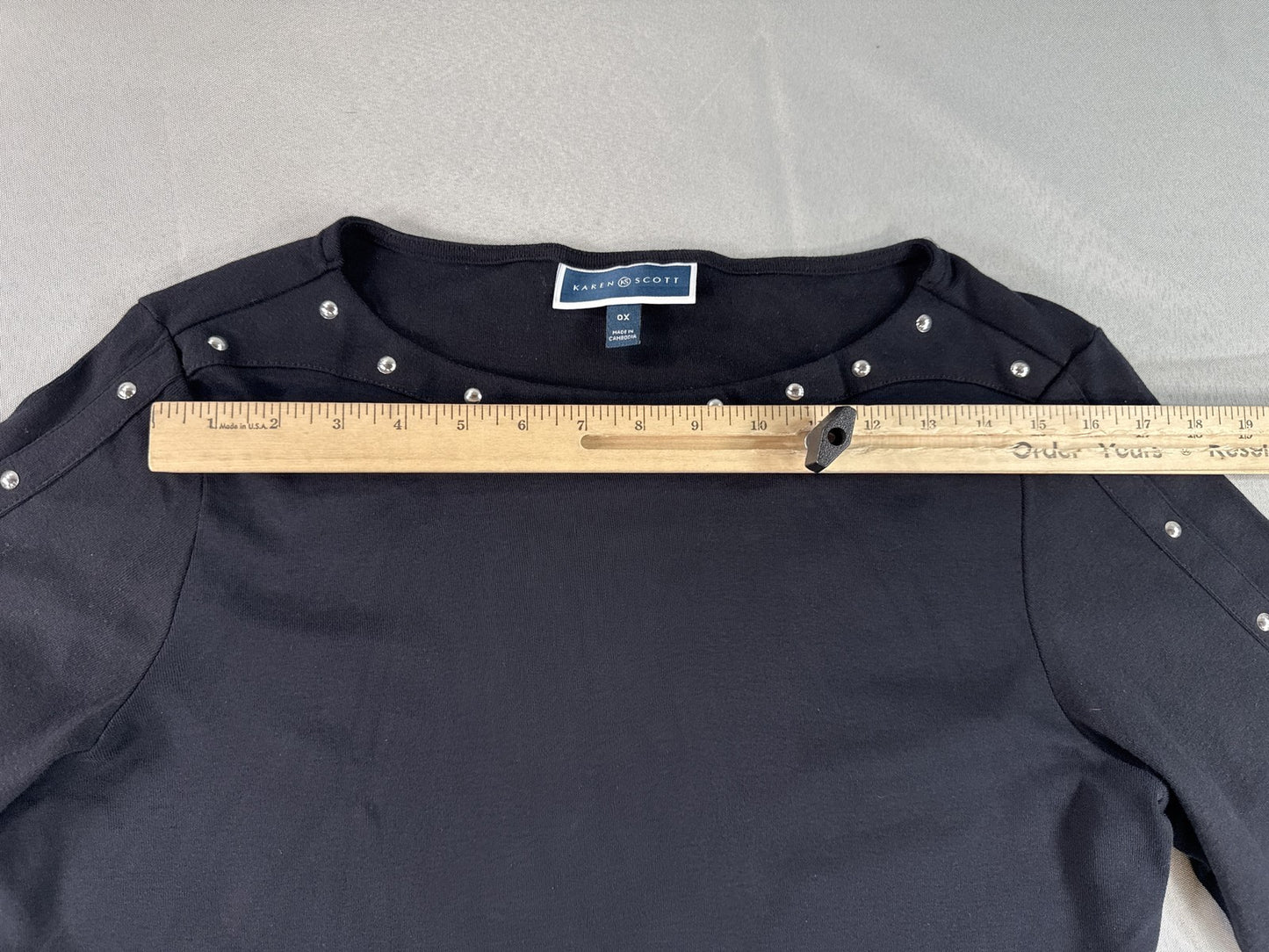 KAREN SCOTT Long Sleeve Crew Neck Top Mens 0X Black Regular Fit Snaps
