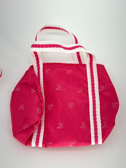 Vintage Barbie Doll Travel Set Suitcase Tote Garment Bag Pink Logo 1980s Mattel