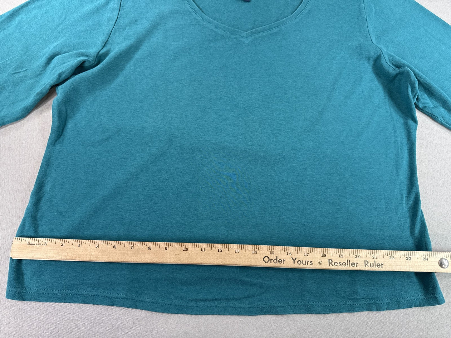 KAREN SCOTT Womens Plus 2X Teal Sleeve Neck Floral Top 100% COTTON Knit