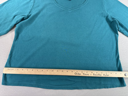 KAREN SCOTT Womens Plus 2X Teal Sleeve Neck Floral Top 100% COTTON Knit