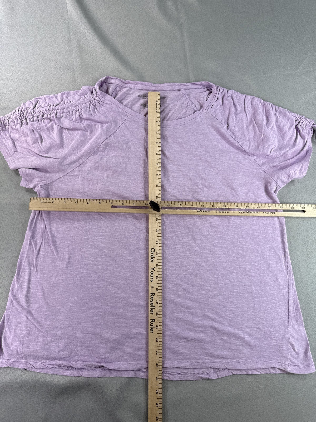 Sweatshirt Project Lavender Drawstring Top 1X Scoop Neck Short Sleeve Rayon Long