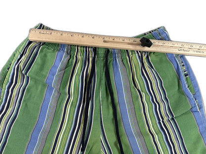 Barneys York Striped Shorts M Green Blue 100% Cotton Relaxed Fit Elastic Waist
