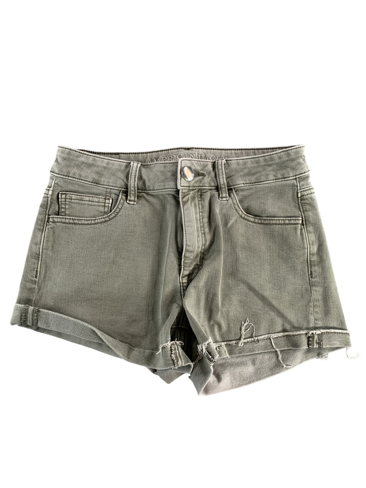 American Eagle Shorts Womens 4 Green Super Super Stretch Distressed Denim Cutoff