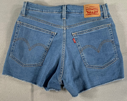 Levi’s 514 High Rise Distressed Jean Shorts W29 Raw Hem Button Fly Cutoff Blue