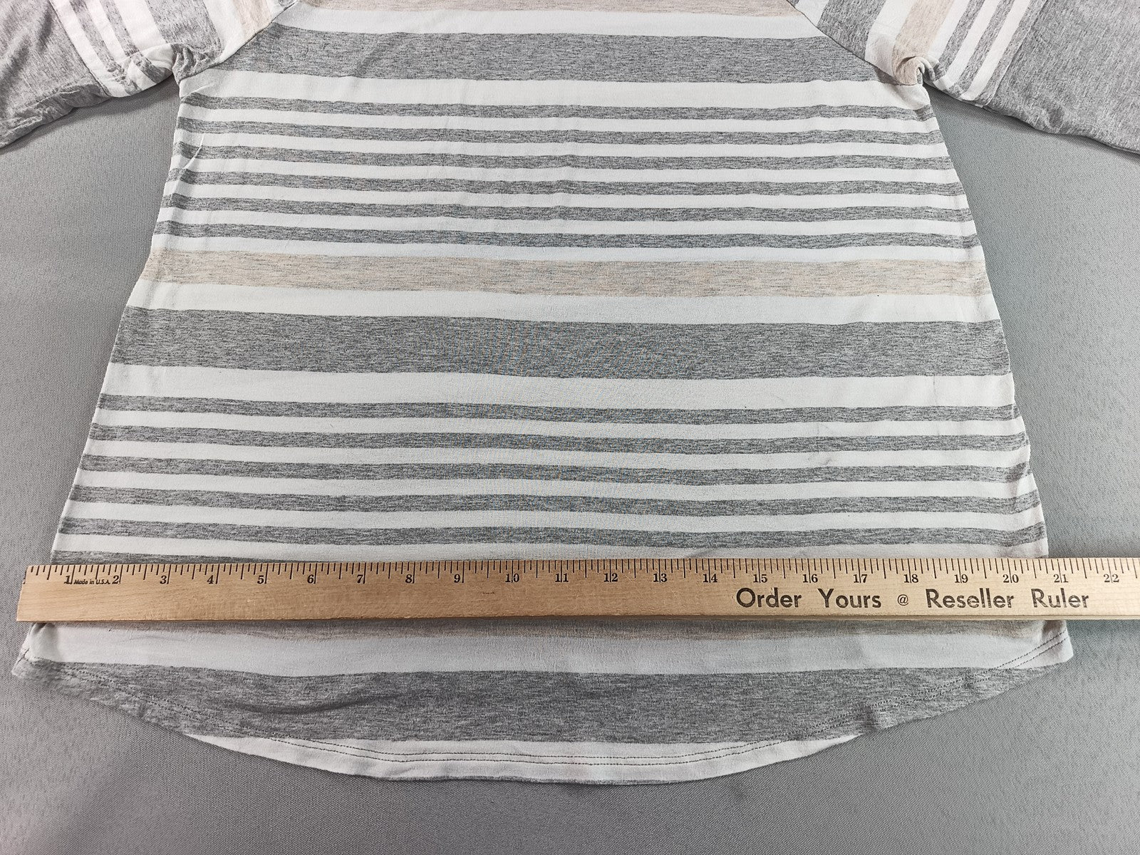 e.Luna Striped Raglan Sleeve Top Womens S Gray/Beige/White Cotton Blend Crewneck