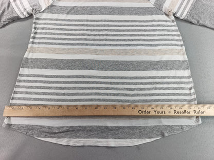 e.Luna Striped Raglan Sleeve Top Womens S Gray/Beige/White Cotton Blend Crewneck