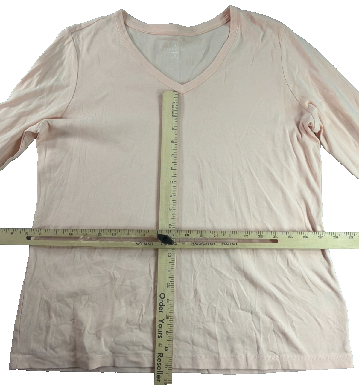 Lands End Shaped Womens XL Pink Blush V-Neck Long Sleeve Cotton Tee Shirt Top