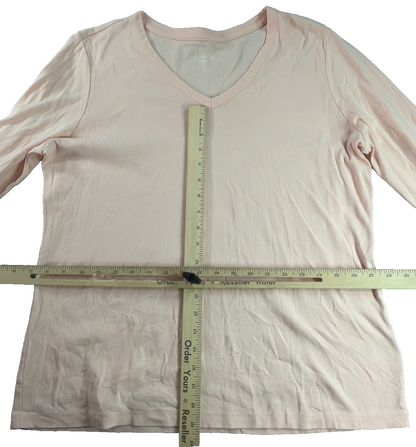 Lands End Shaped Womens XL Pink Blush V-Neck Long Sleeve Cotton Tee Shirt Top