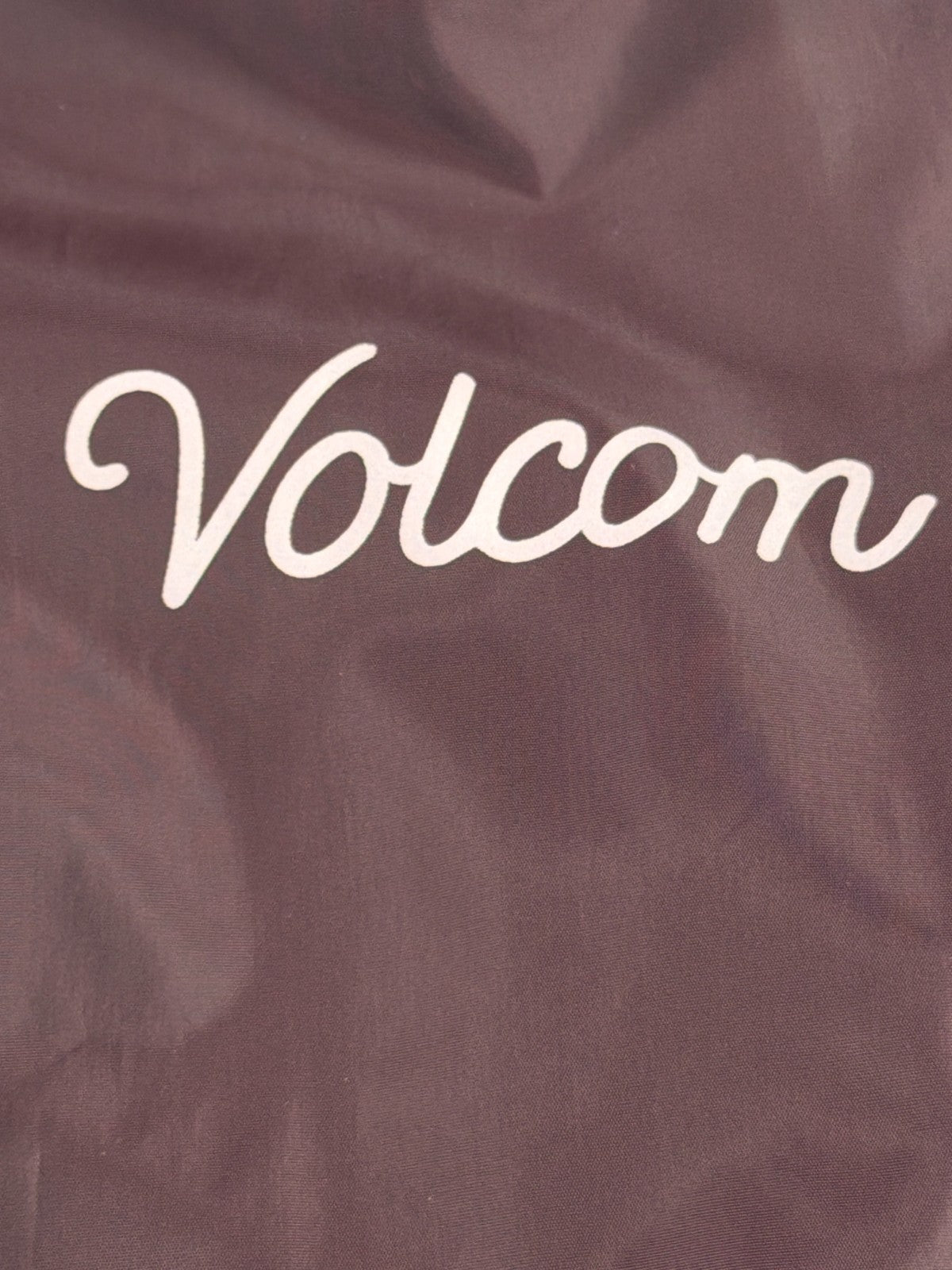 Volcom Coach Jacket Women Medium Maroon Script Logo Snap Windbreaker Water Resis