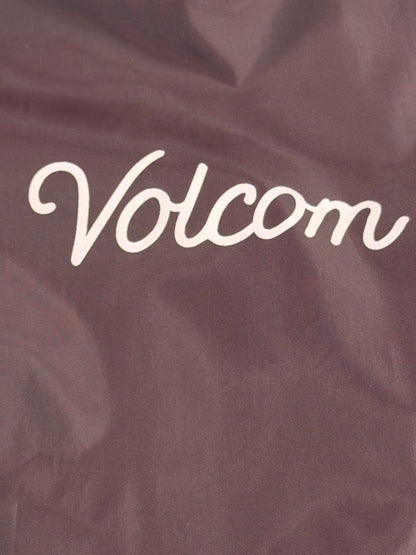 Volcom Coach Jacket Women Medium Maroon Script Logo Snap Windbreaker Water Resis