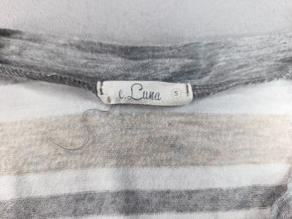 e.Luna Striped Raglan Sleeve Top Womens S Gray/Beige/White Cotton Blend Crewneck