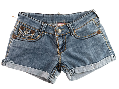 True Religion Girls Denim Shorts Size 11/12 Blue Stretch Cuffed Jean Shorts