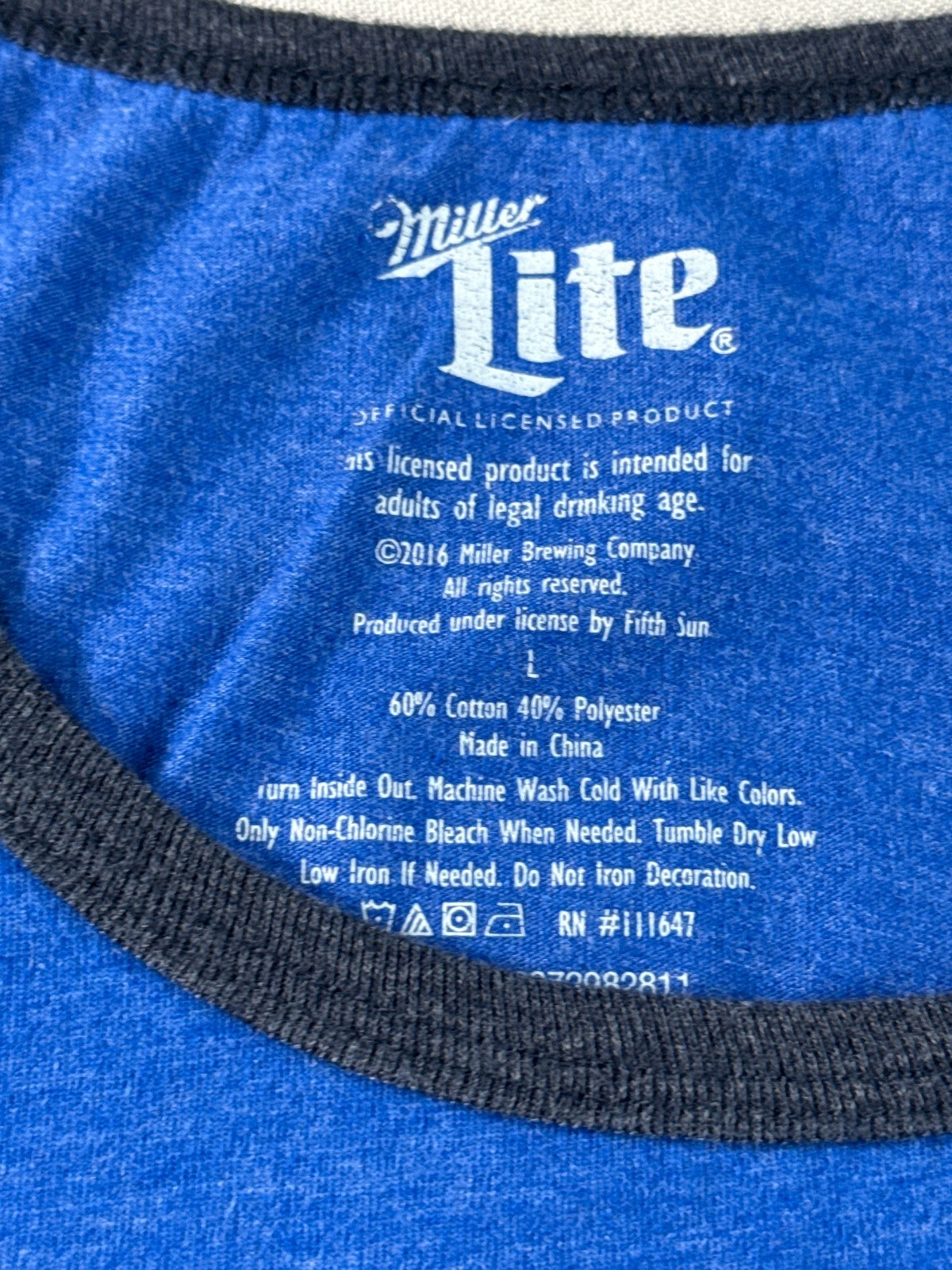 Miller Lite Mens Tank Top Large Blue Ringer Beer Can Logo Sleeveless Graphic Tee