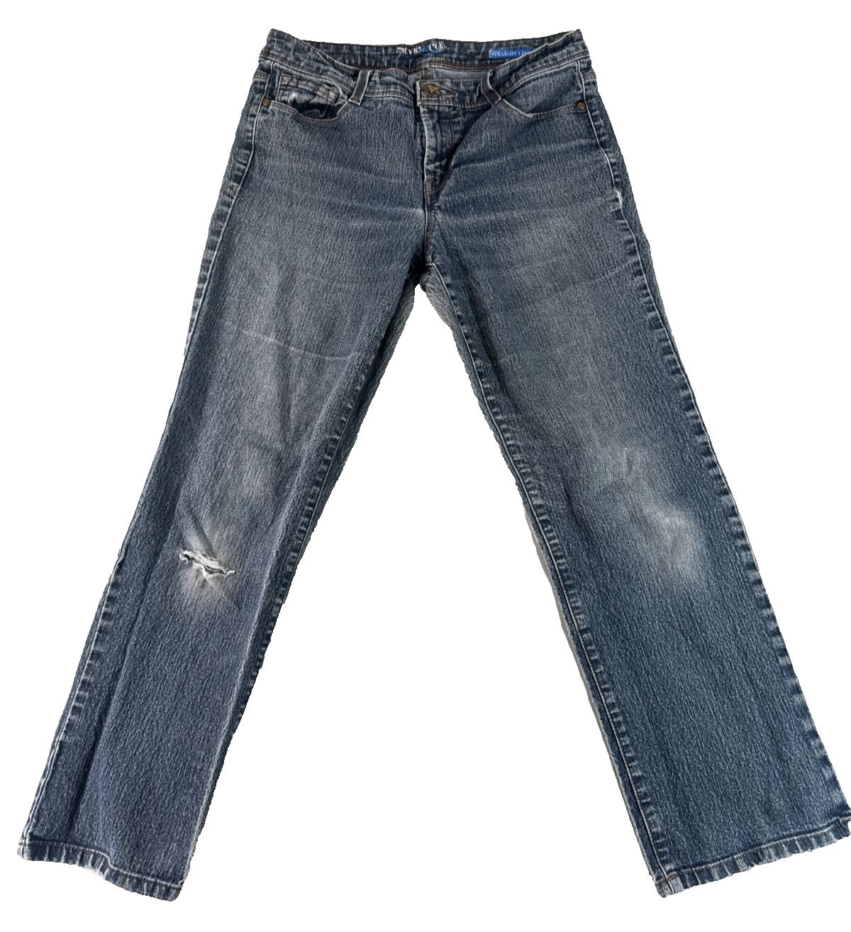 Style&Co Straight Leg Jeans Womens 10P Blue Stretch Denim Distressed Mid Rise