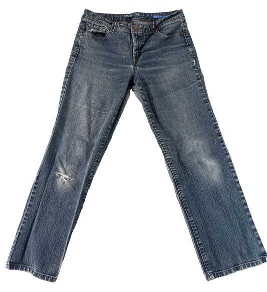 Style&Co Straight Leg Jeans Womens 10P Blue Stretch Denim Distressed Mid Rise