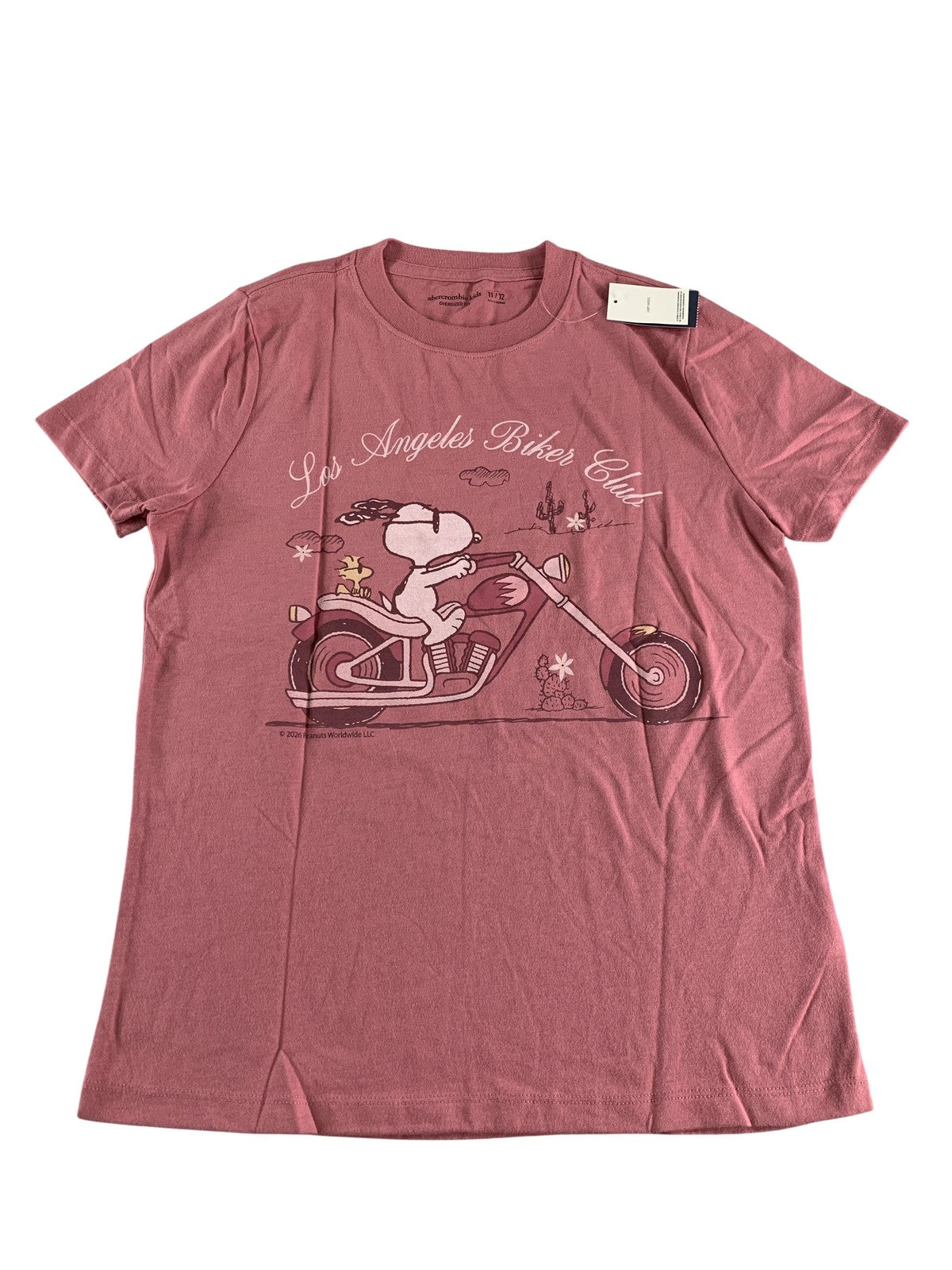 Snoopy Peanuts Shirt Youth 11/12 Pink Abercrombie Kids Biker Graphic Tee code on