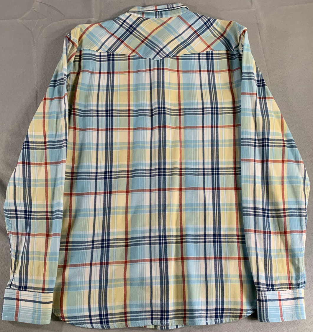 Lucky Brand XXL Western Snap Shirt Blue Green Red Plaid Long Sleeve Cowboy Men